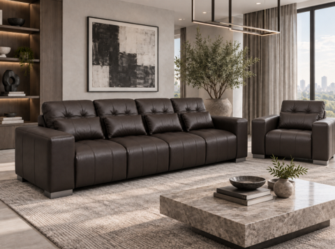 Sofa đơn Roma kết hợp sofa dài Roma đồng bộ trong khu vực tiếp khách